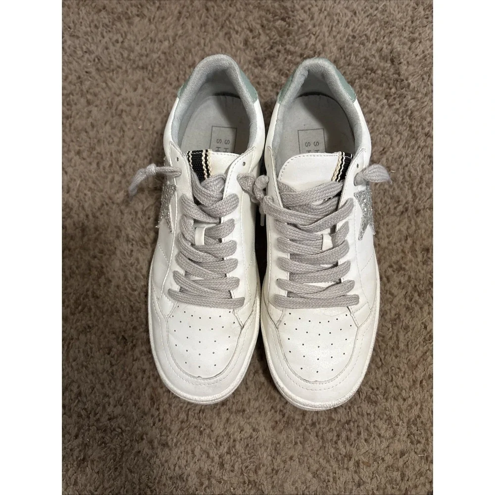 Shu Shop Paz‎ Mint Snake Sneakers Shoes Star Glitter 7.5 Women's White